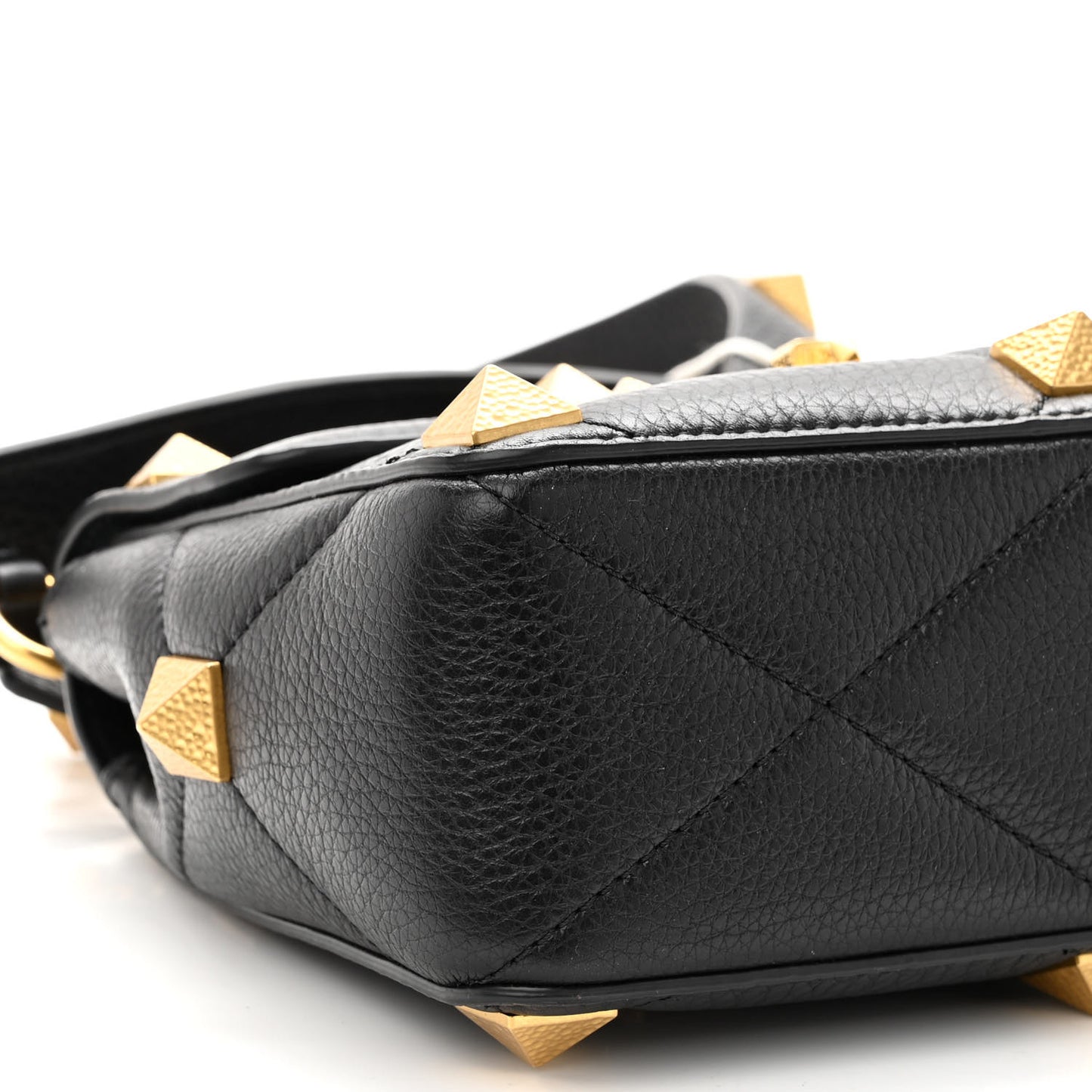 Grained Calfskin Medium Roman Stud Shoulder Bag Black