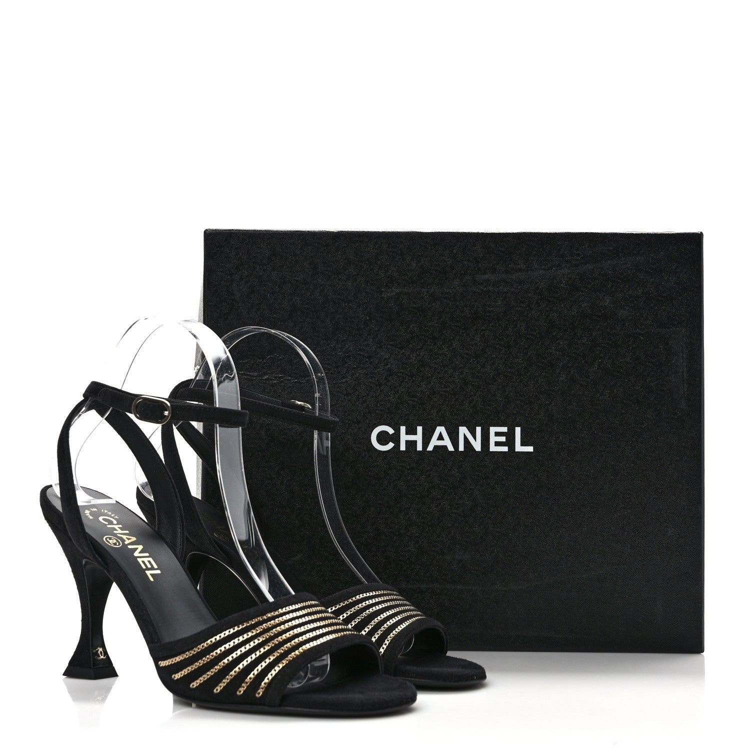 Chanel Suede Kidskin Chain Sandals 38 Black 9 of 9