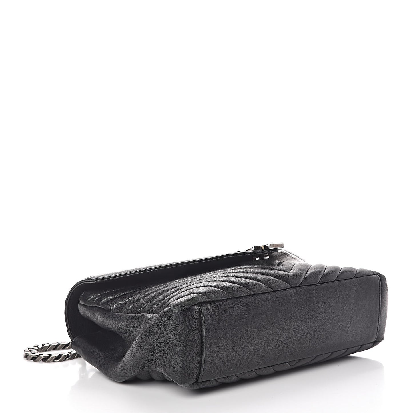 Sheepskin Matelasse Chevron Monogram Large College Satchel Black