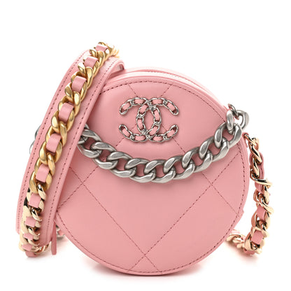 Chanel Lambskin Quilted Chanel 19 Round Clutch With Chain Pink 1 of 9