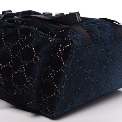 Gucci Velvet GG Monogram Web Medium Double Buckle Backpack Blue Beige Black 8 of 9
