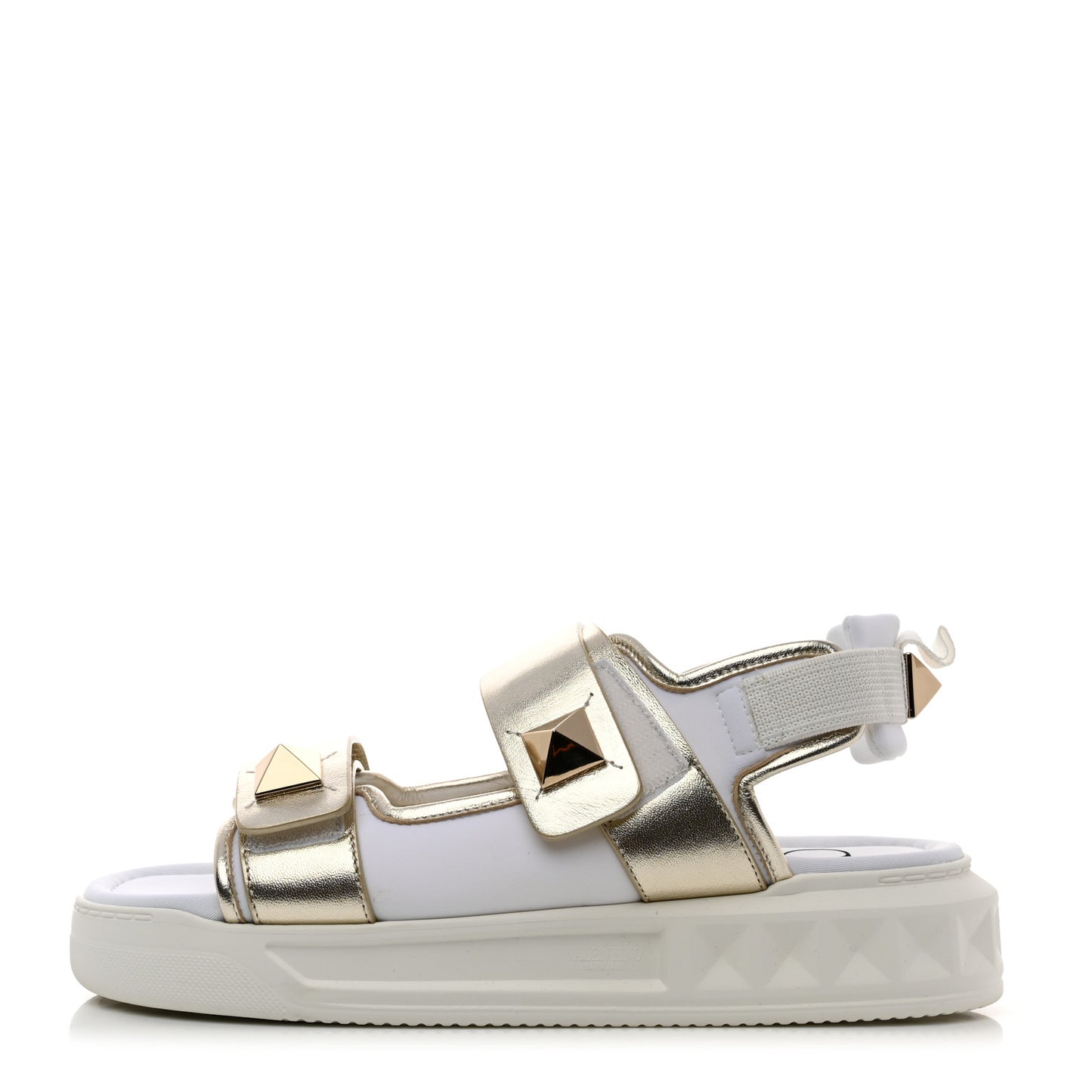 Calfskin Metallic Nappa Roman Stud Velcro Sandals 36 White