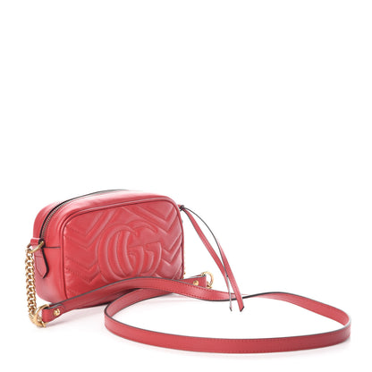 Gucci Calfskin Matelasse Mini GG Marmont Chain Shoulder Bag Hibiscus Red 3 of 9