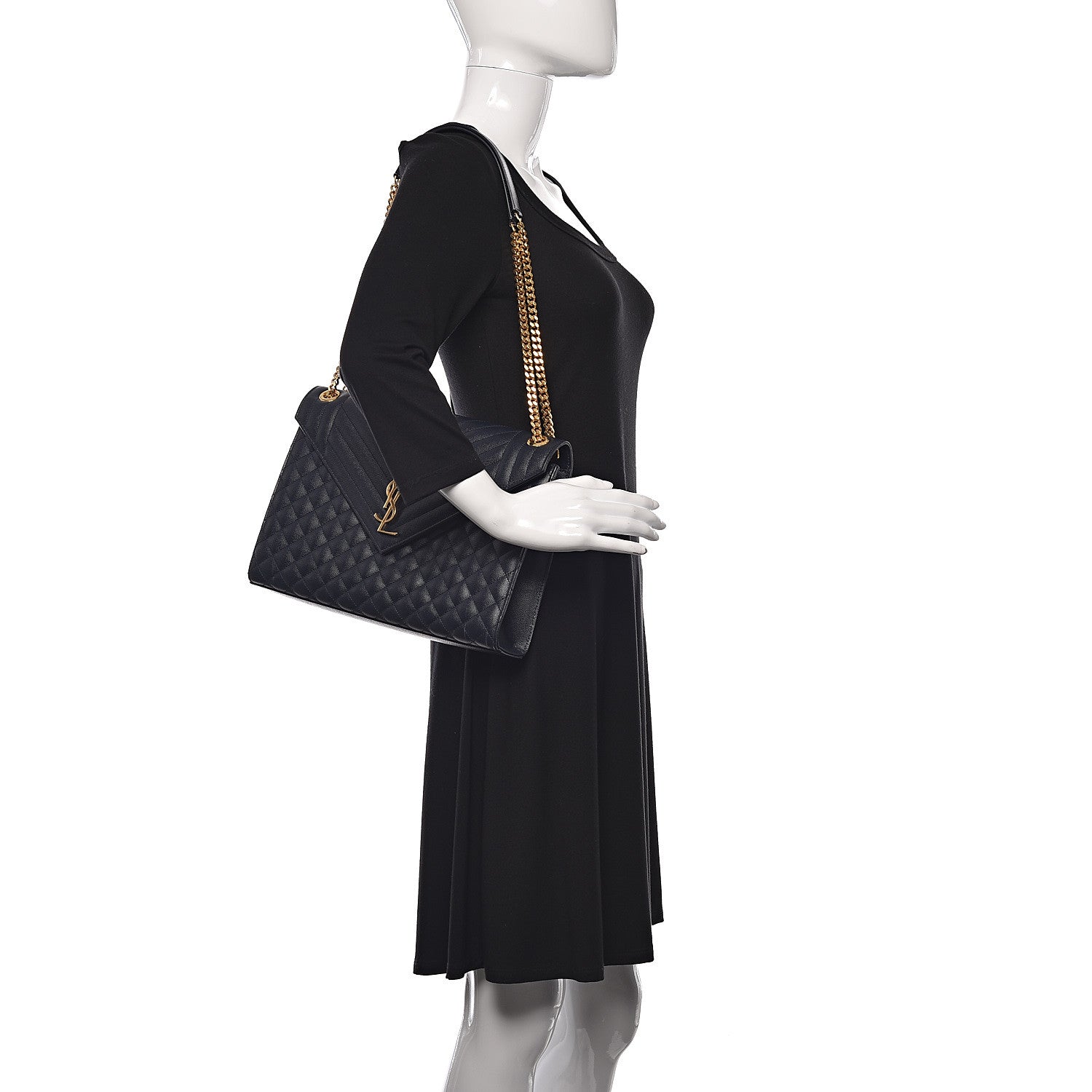 Saint Laurent Grain De Poudre Mixed Matelasse Large Triquilt Monogram Satchel Deep Marine 2 of 11