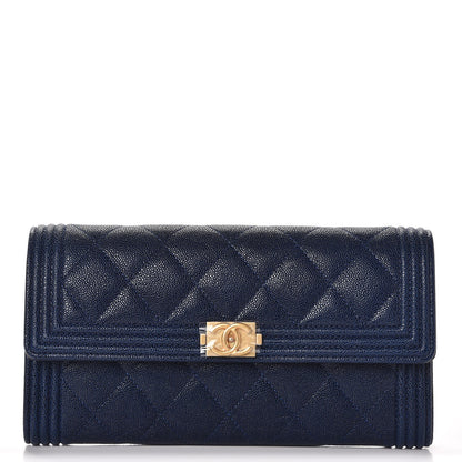 Chanel Caviar Quilted Boy Flap Wallet Blue 1 of 9