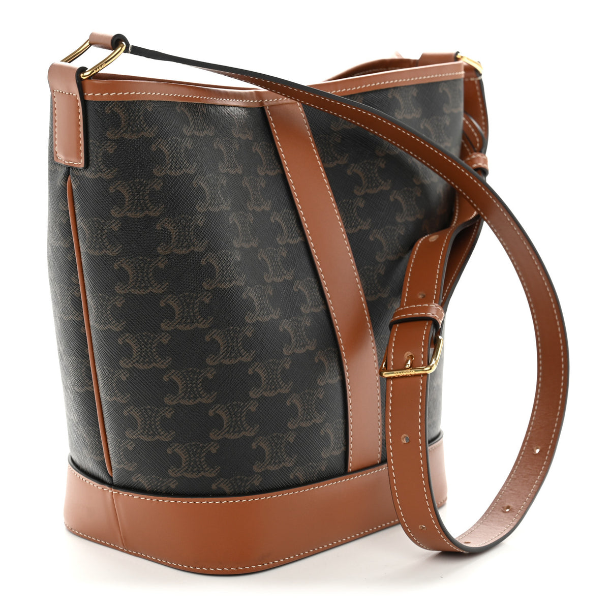 Celine Triomphe Canvas Calfskin Small Bucket Bag Tan 3 of 9
