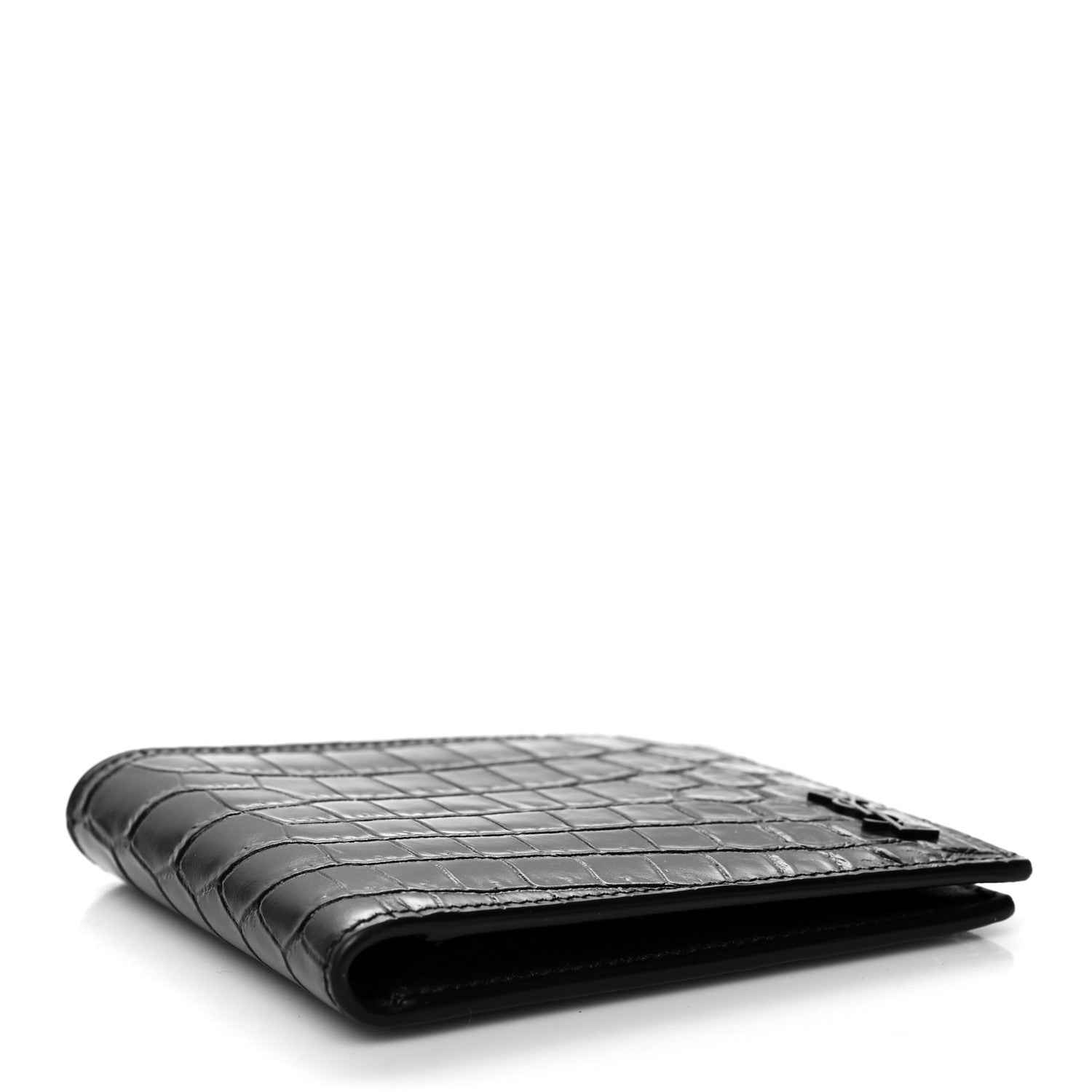 Saint Laurent Calfskin Crocodile Embossed Monogram Bifold Wallet Black 4 of 7