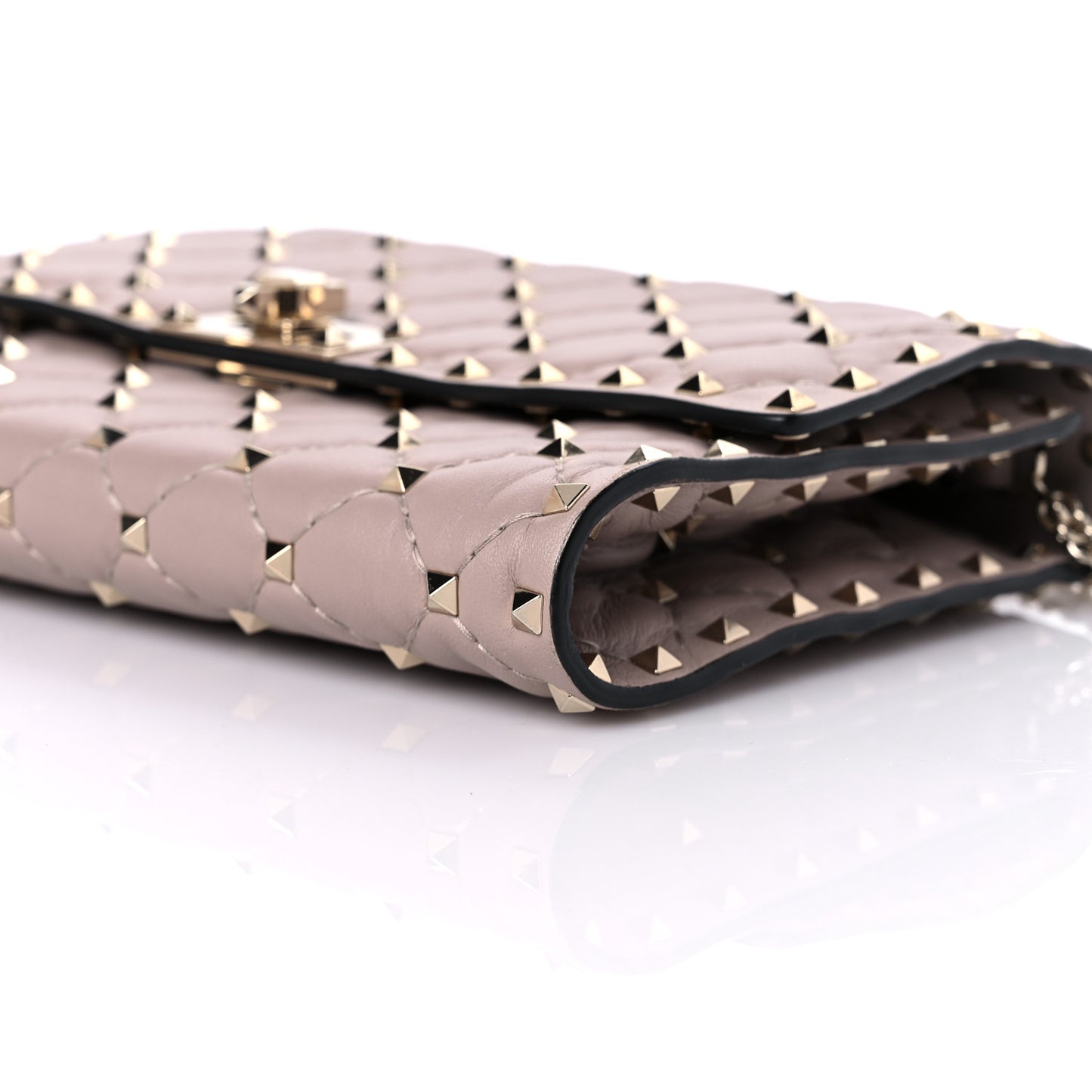 Lambskin Rockstud Spike Wallet on Chain Poudre