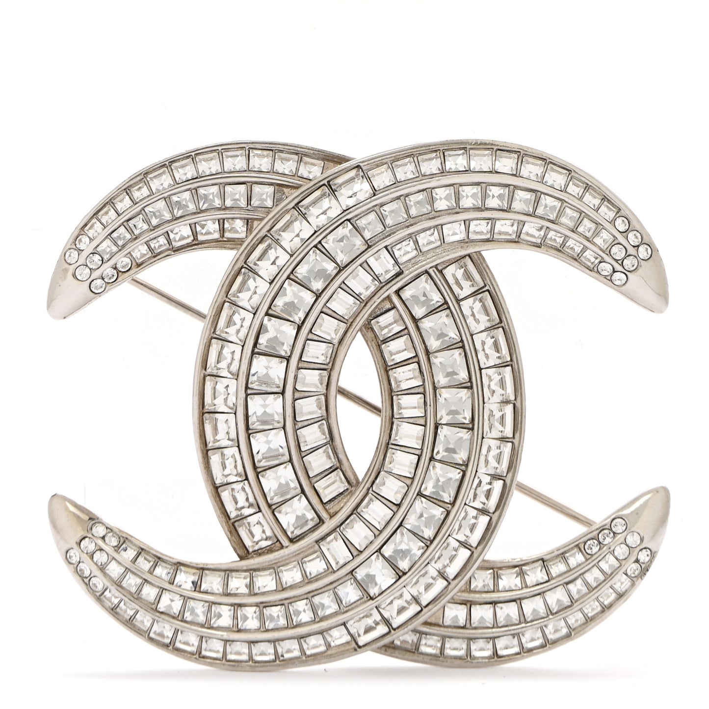 Baguette Crystal CC Brooch Silver