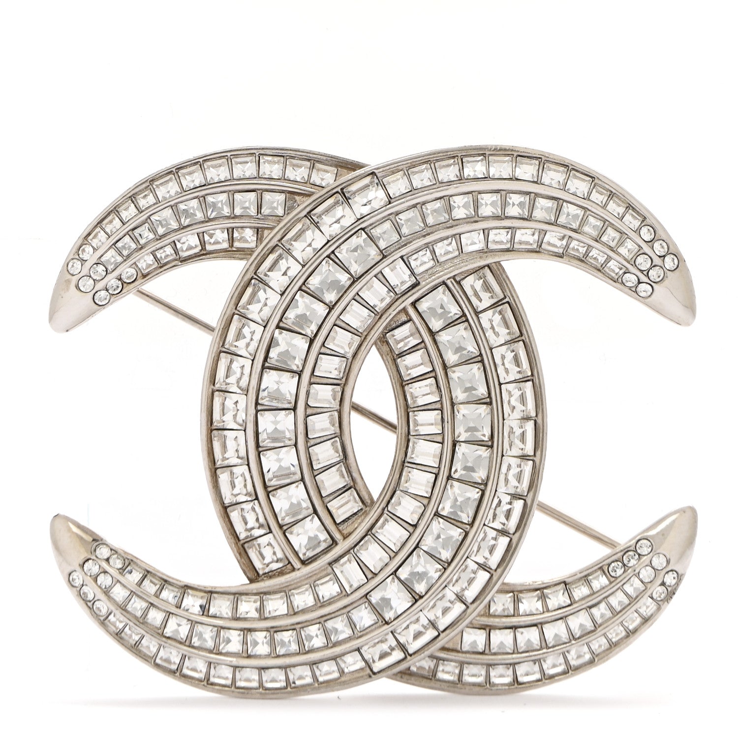 Chanel Baguette Crystal CC Brooch Silver 1 of 3