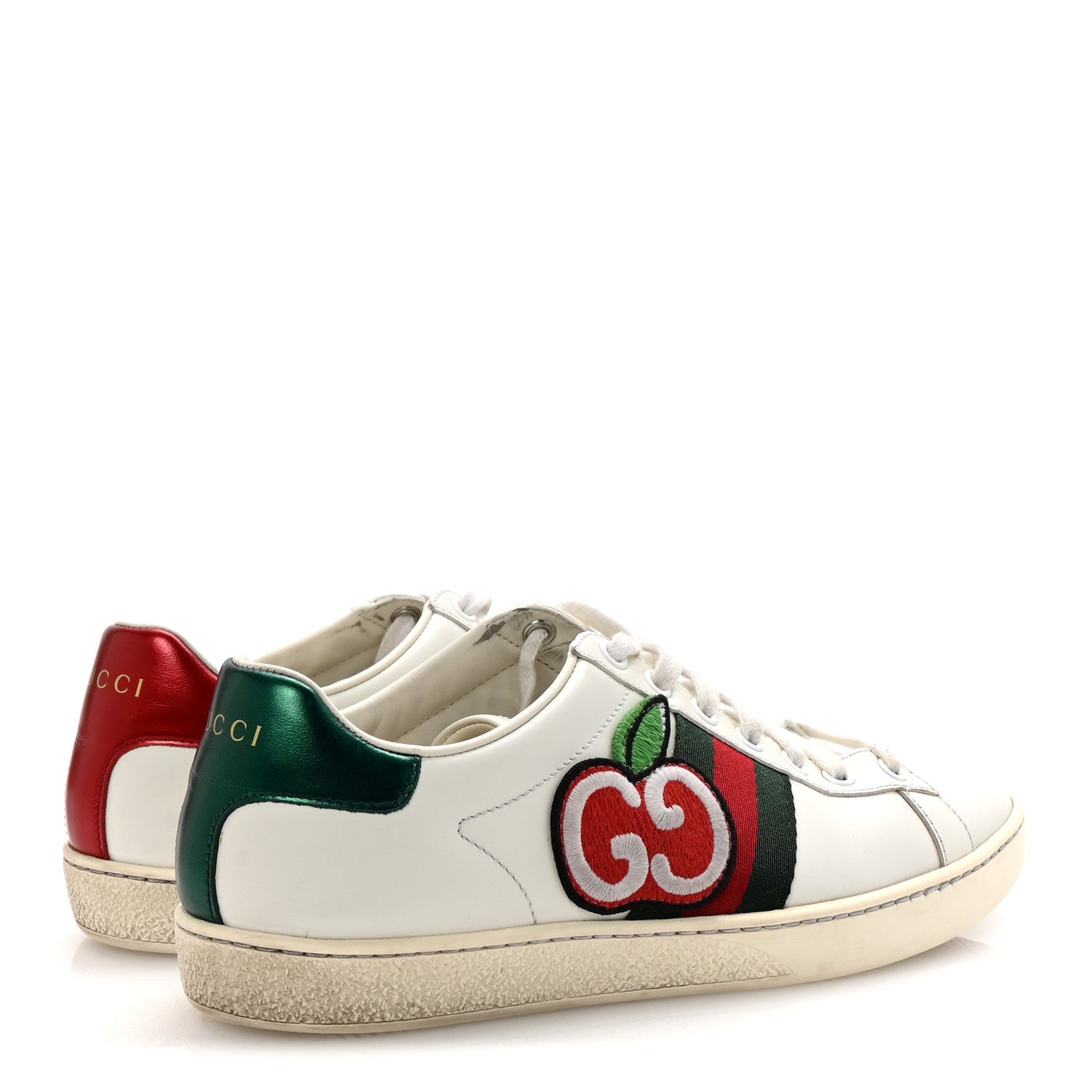 Gucci Calfskin Web GG Apple Embroidered Womens Ace Sneakers 38 White 5 of 10
