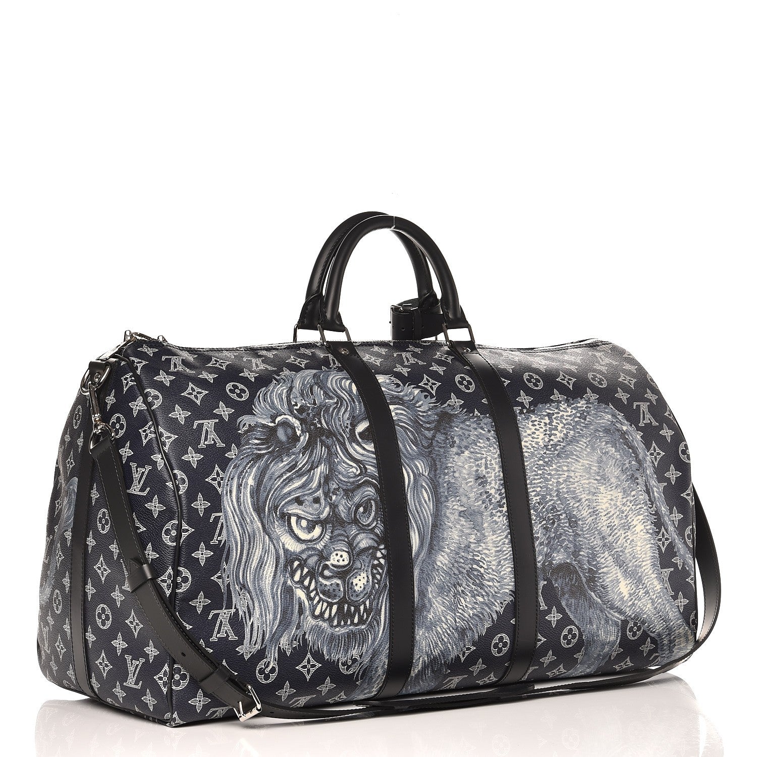 Louis Vuitton Savane Monogram Lion Chapman Keepall Bandouliere 55 Encre 3 of 9