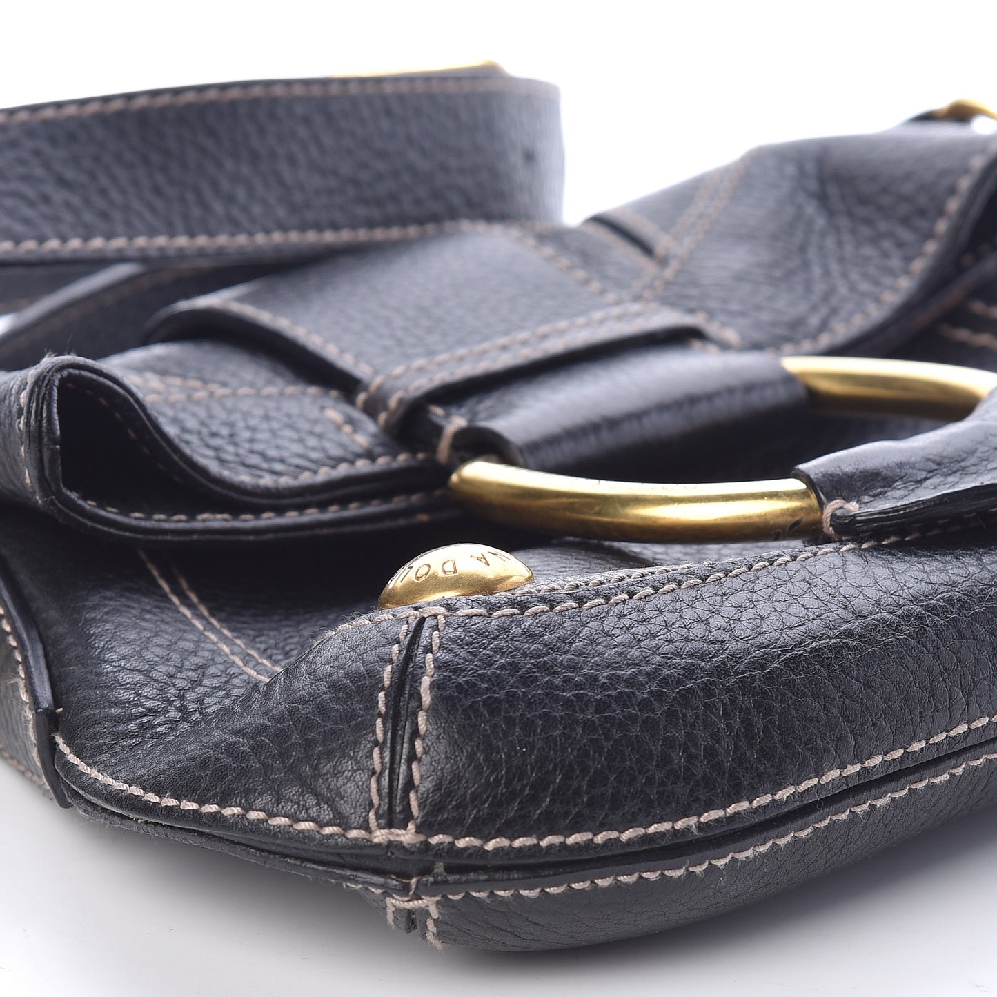 Grained Calfskin D Ring Shoulder Bag Black
