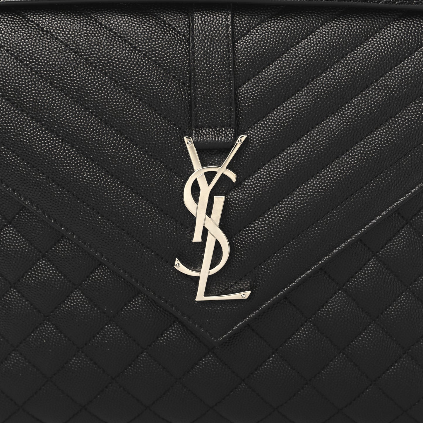 Grain De Poudre Textured Mixed Matelasse Large Triquilt Monogram Satchel Black