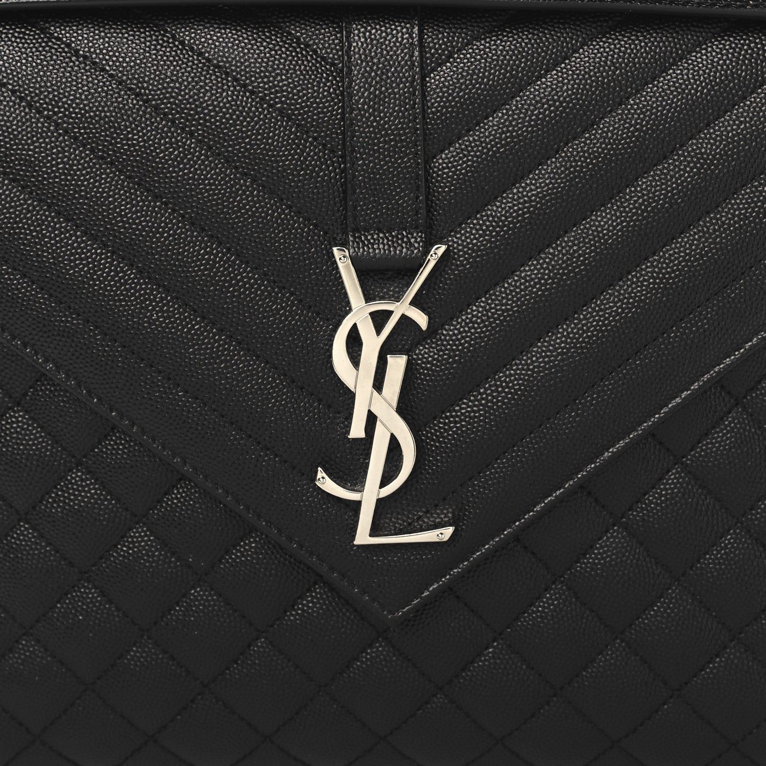 Saint Laurent Grain De Poudre Textured Mixed Matelasse Large Triquilt Monogram Satchel Black 8 of 10