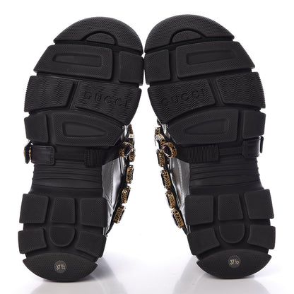 Gucci X SEGA Metallic Calfskin Mesh Removable Crystals Womens Flashtrek Sneakers 37.5 Silver Black 5 of 9