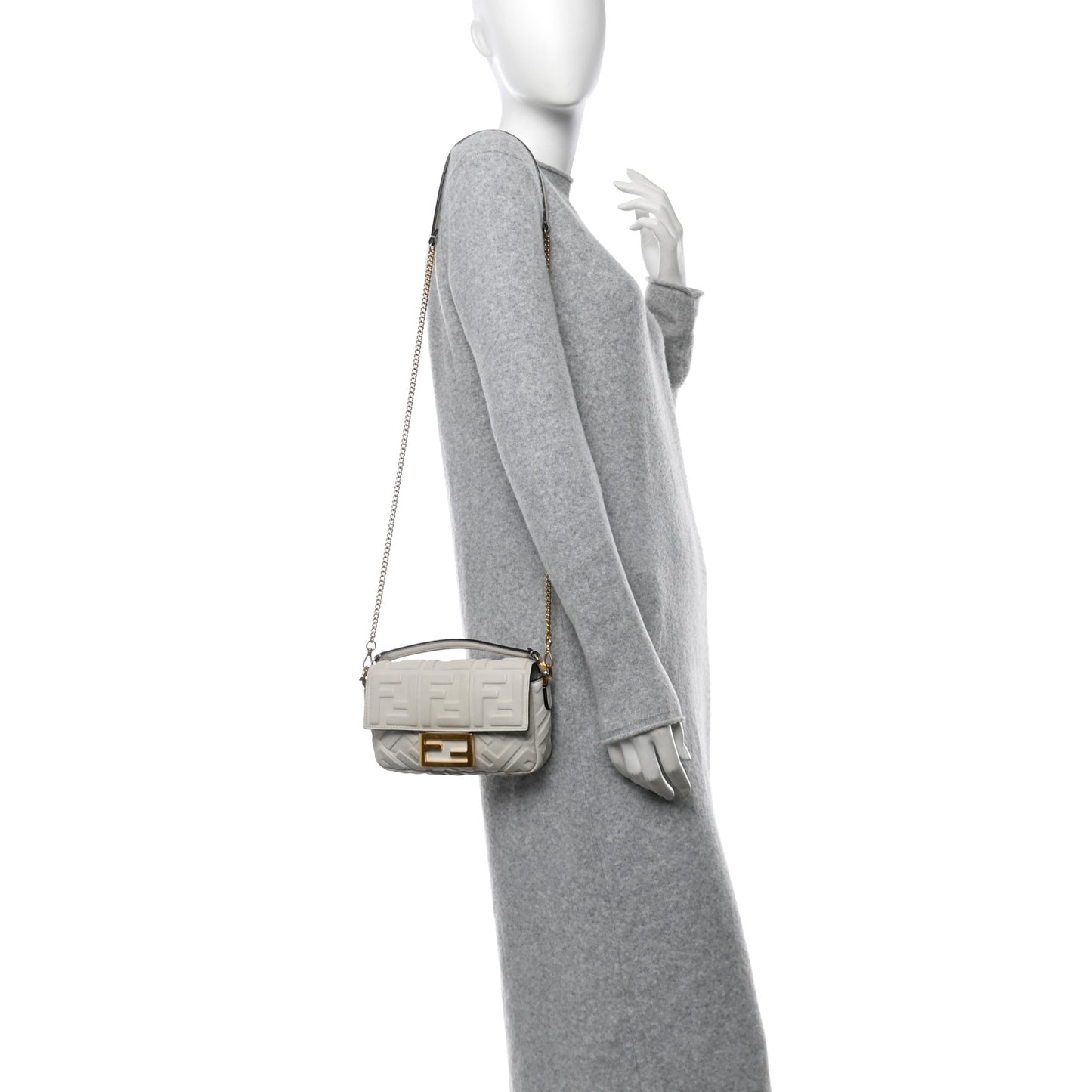 Nappa FF 1974 Embossed Mini Baguette White