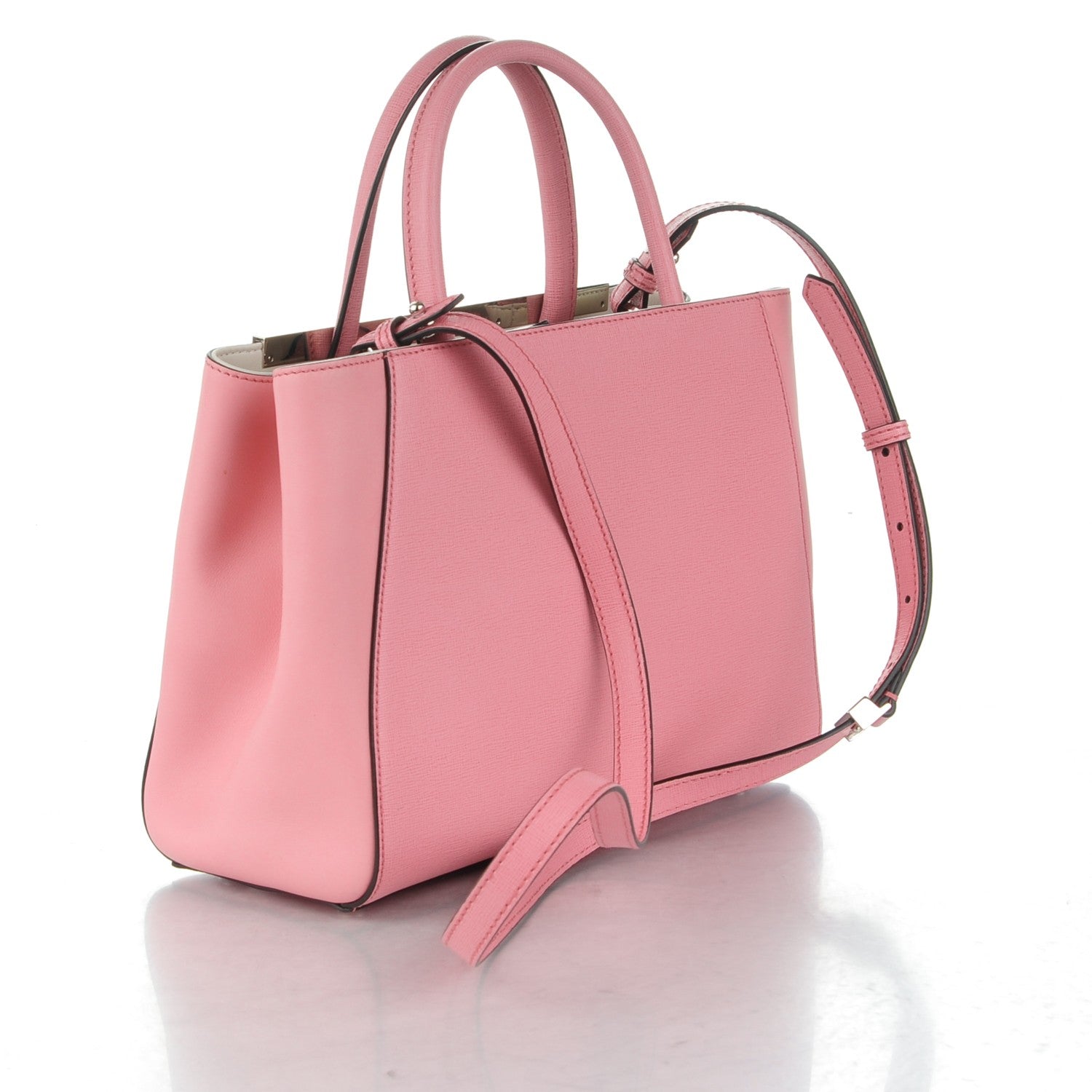 Fendi Vitello Elite Flamingo Mink Monster Charm Petite 2Jours Tote Pink Multicolor 3 of 8