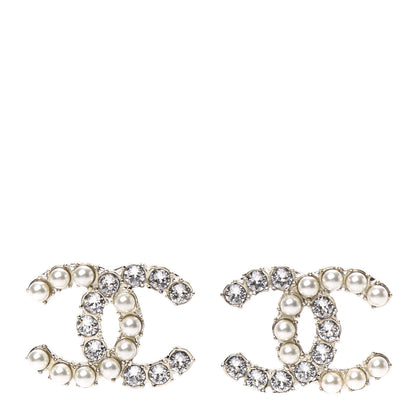 Chanel Crystal Pearl CC Dazzling Domino Earrings Gold 1 of 5