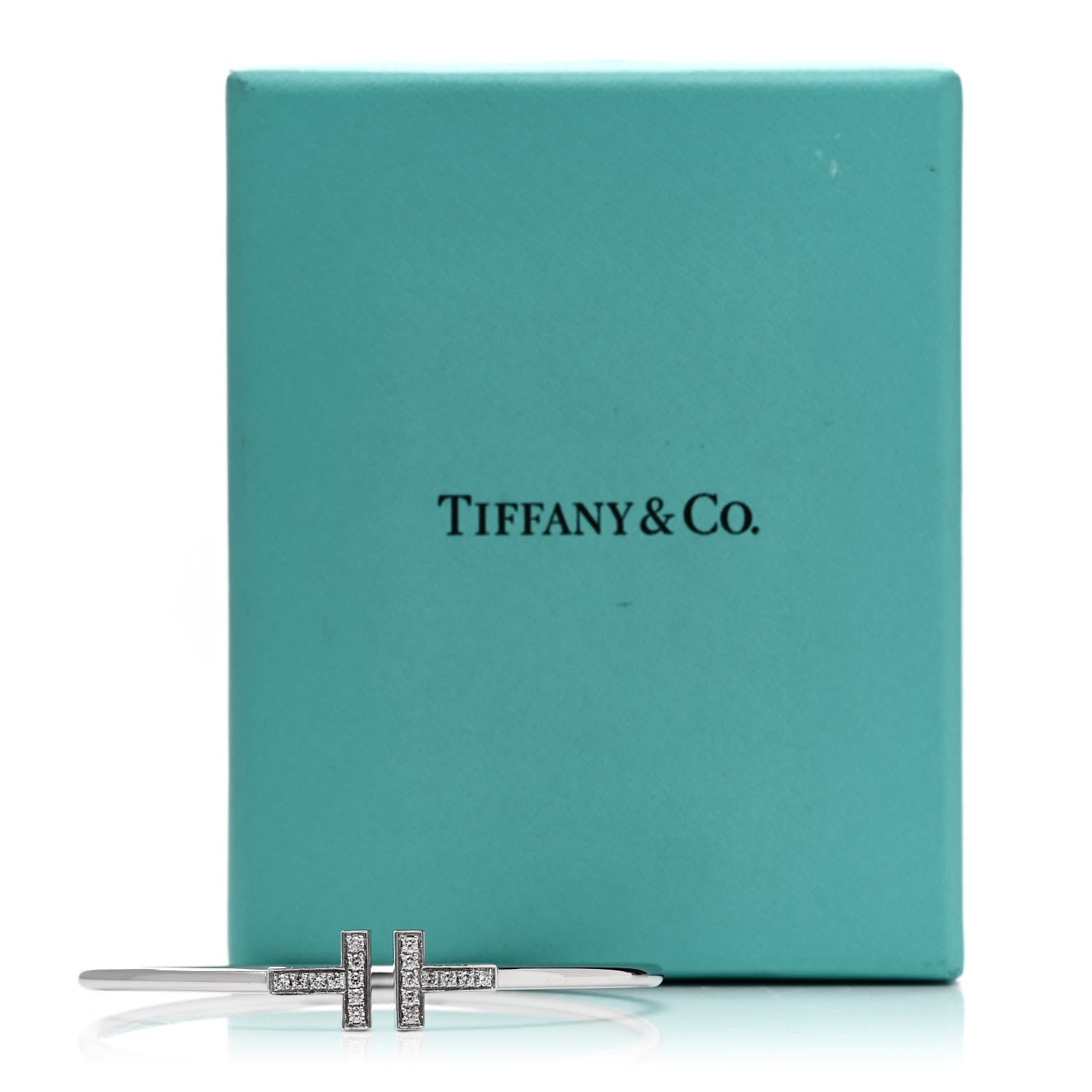 Tiffany 18K White Gold Diamond T Wire Bracelet 4 of 4