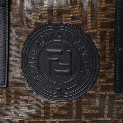 Fendi Glazed Fabric Vitello Century FF 1974 Stamp Patch Shopping Tote Mogano Panna Black 8 of 10