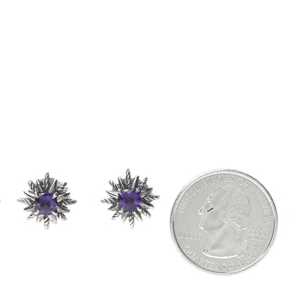 David Yurman Sterling Silver Pave Diamond Amethyst 12mm Starburst Earrings 2 of 5