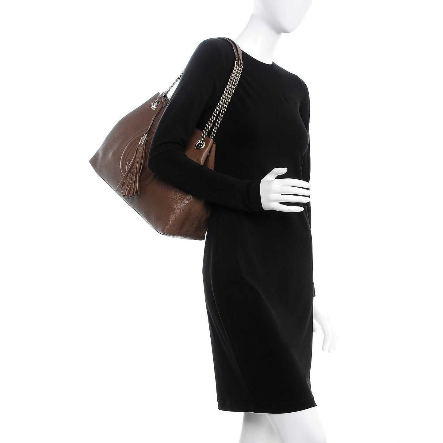 Pebbled Calfskin Medium Soho Chain Shoulder Bag Maple Brown