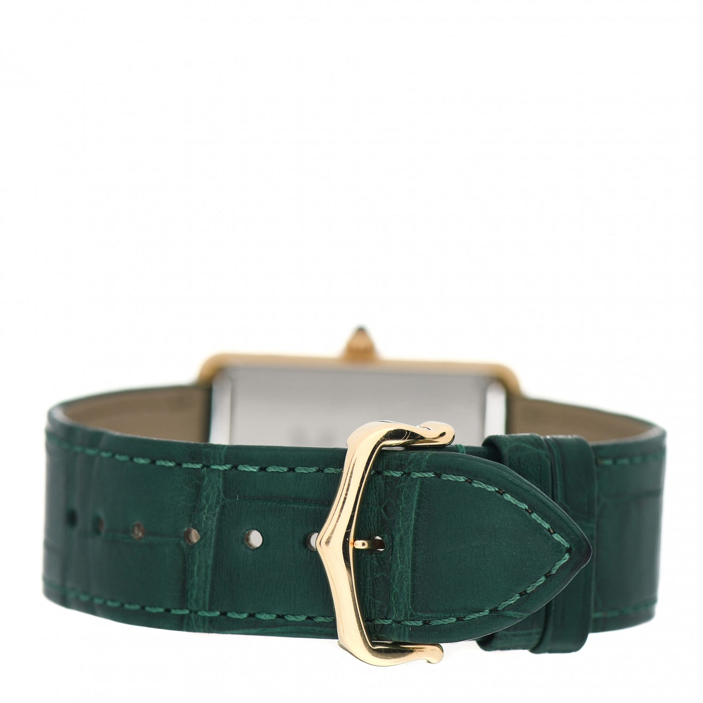 Stainless Steel 18K Yellow Gold Alligator 27mm Tank Solo Quartz Watch Green