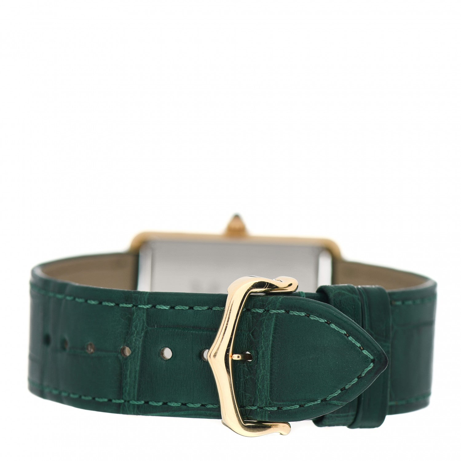 Cartier Stainless Steel 18K Yellow Gold Alligator 27mm Tank Solo Quartz Watch Green 3 of 5