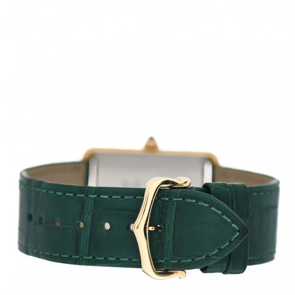 Cartier Stainless Steel 18K Yellow Gold Alligator 27mm Tank Solo Quartz Watch Green 3 of 5