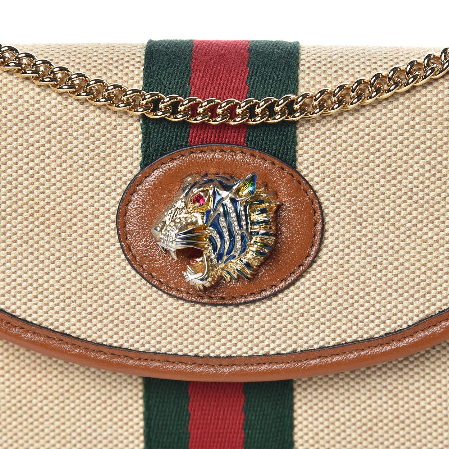 Vintage Canvas Calfskin Web Mini Rajah Slim Flap Shoulder Bag Sand Light Cuir