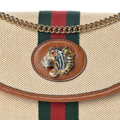 Gucci Vintage Canvas Calfskin Web Mini Rajah Slim Flap Shoulder Bag Sand Light Cuir 10 of 11