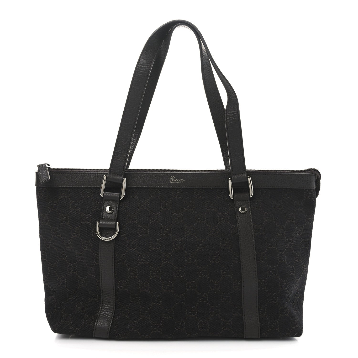 Gucci Denim Monogram Medium Abbey Tote Dark Brown 1 of 10