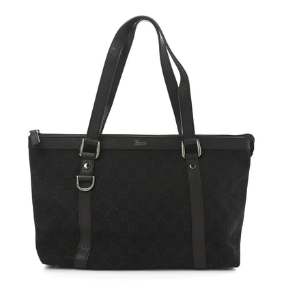 Gucci Denim Monogram Medium Abbey Tote Dark Brown 1 of 10
