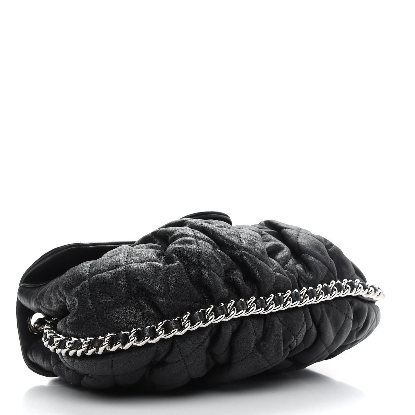 Washed Lambskin Quilted Medium Chain Around Messenger Black