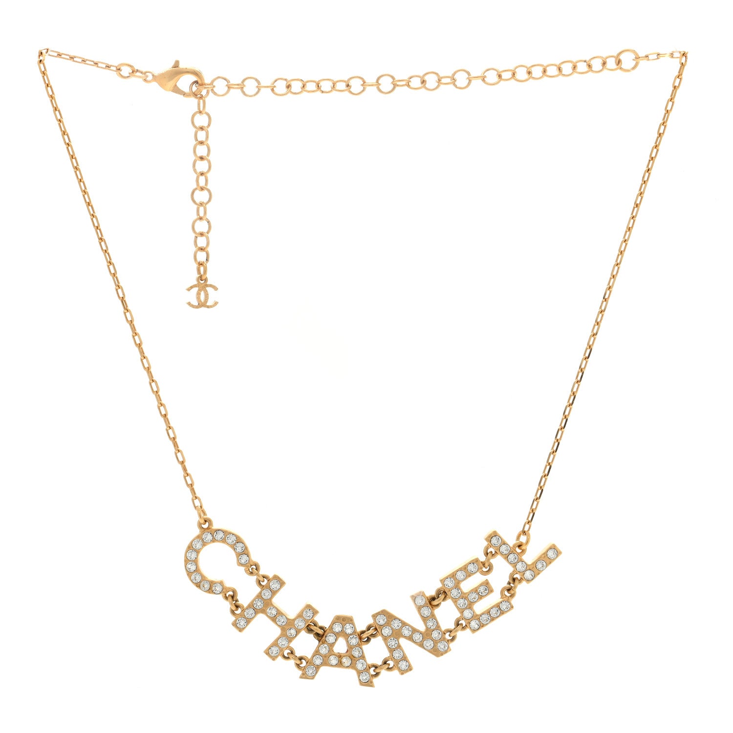 Chanel Metal Crystal 90's Icon Logo Necklace Gold 3 of 4