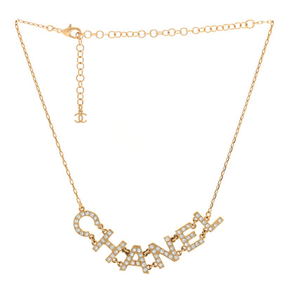 Chanel Metal Crystal 90's Icon Logo Necklace Gold 3 of 4