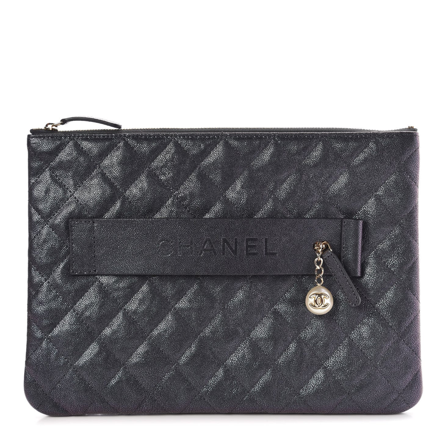 Iridescent Caviar Medium Night by the C Pouch Clutch Black