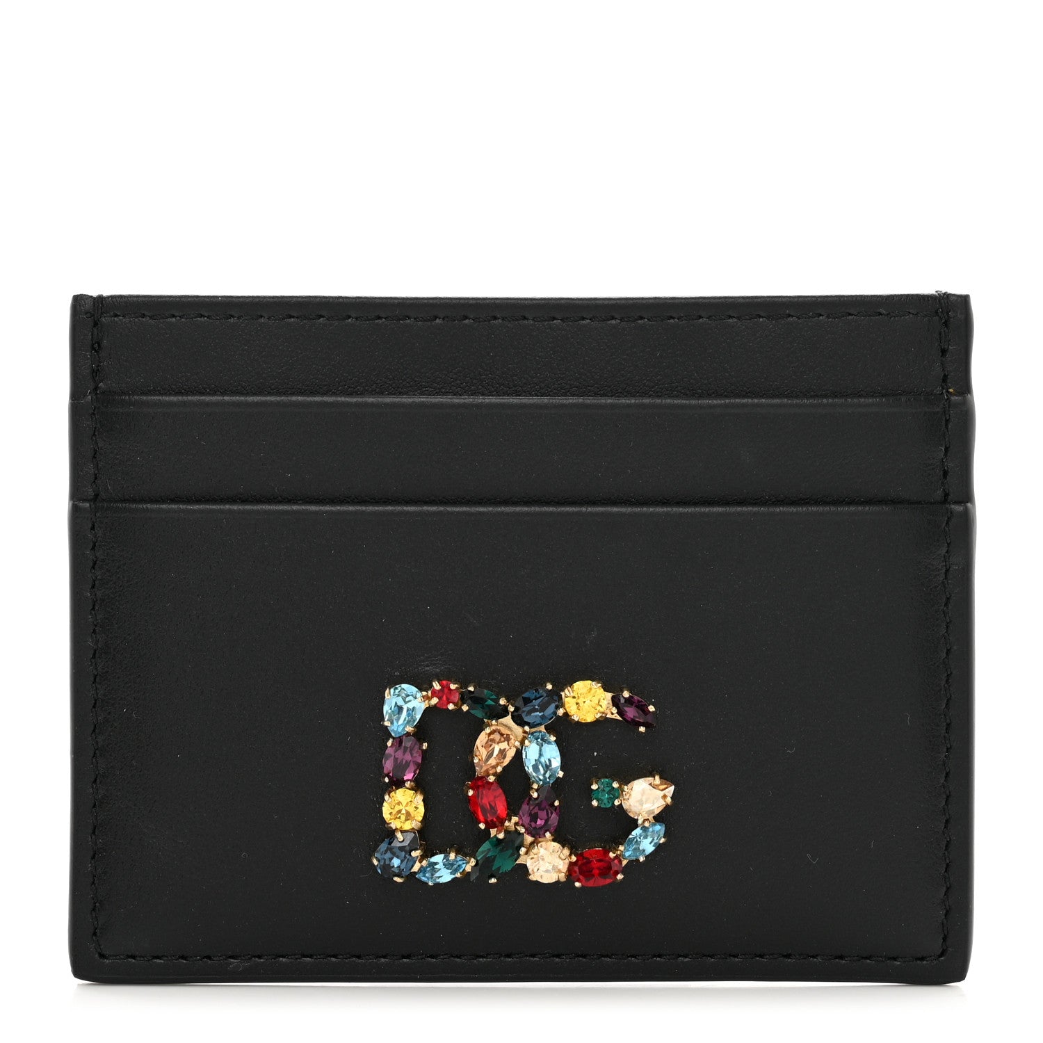 Dolce & Gabbana Calfskin Embellished Logo Card Holder Black 1 of 7