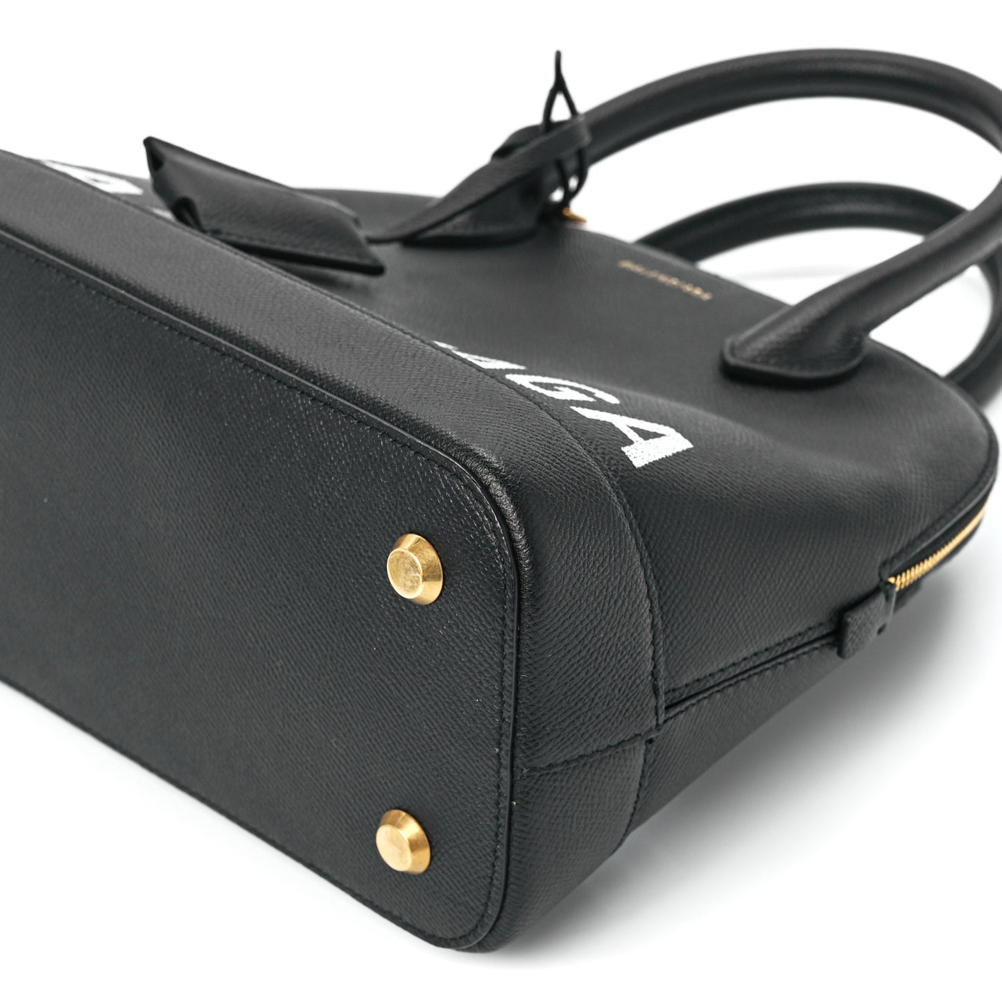 Signature Grained Calfskin Logo S Ville Top Handle Bag Black