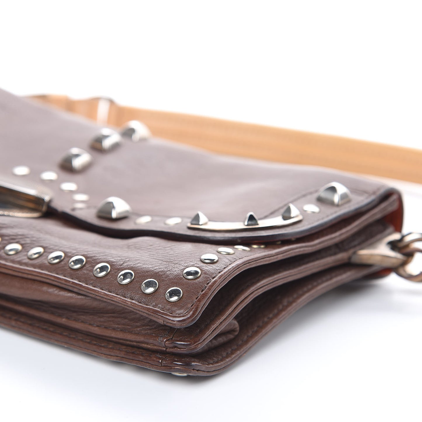 Glace Calfskin Studded Detachable Clutch Shoulder Bag Bruciato