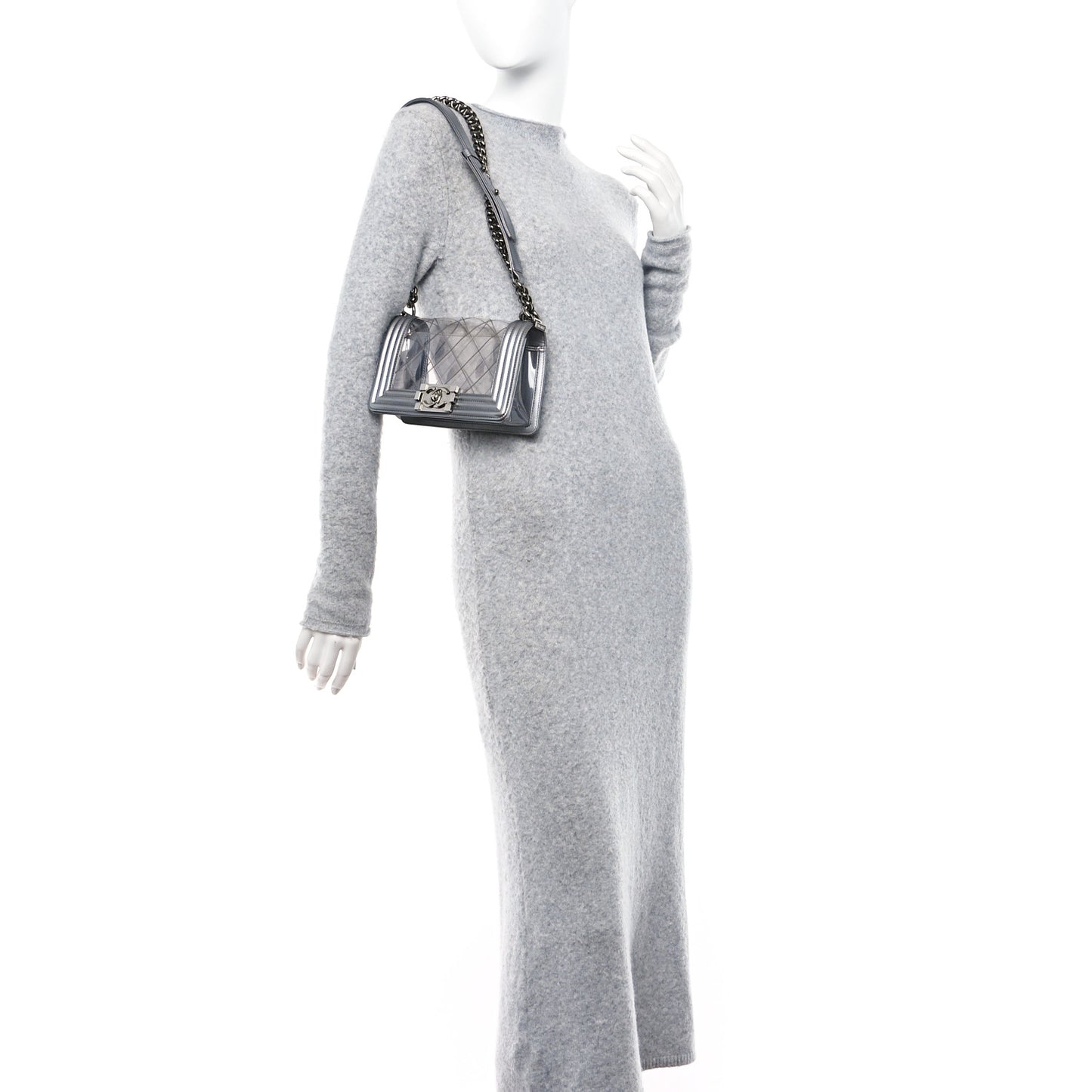 Metallic Lambskin PVC Quilted Small Boy Flap Silver