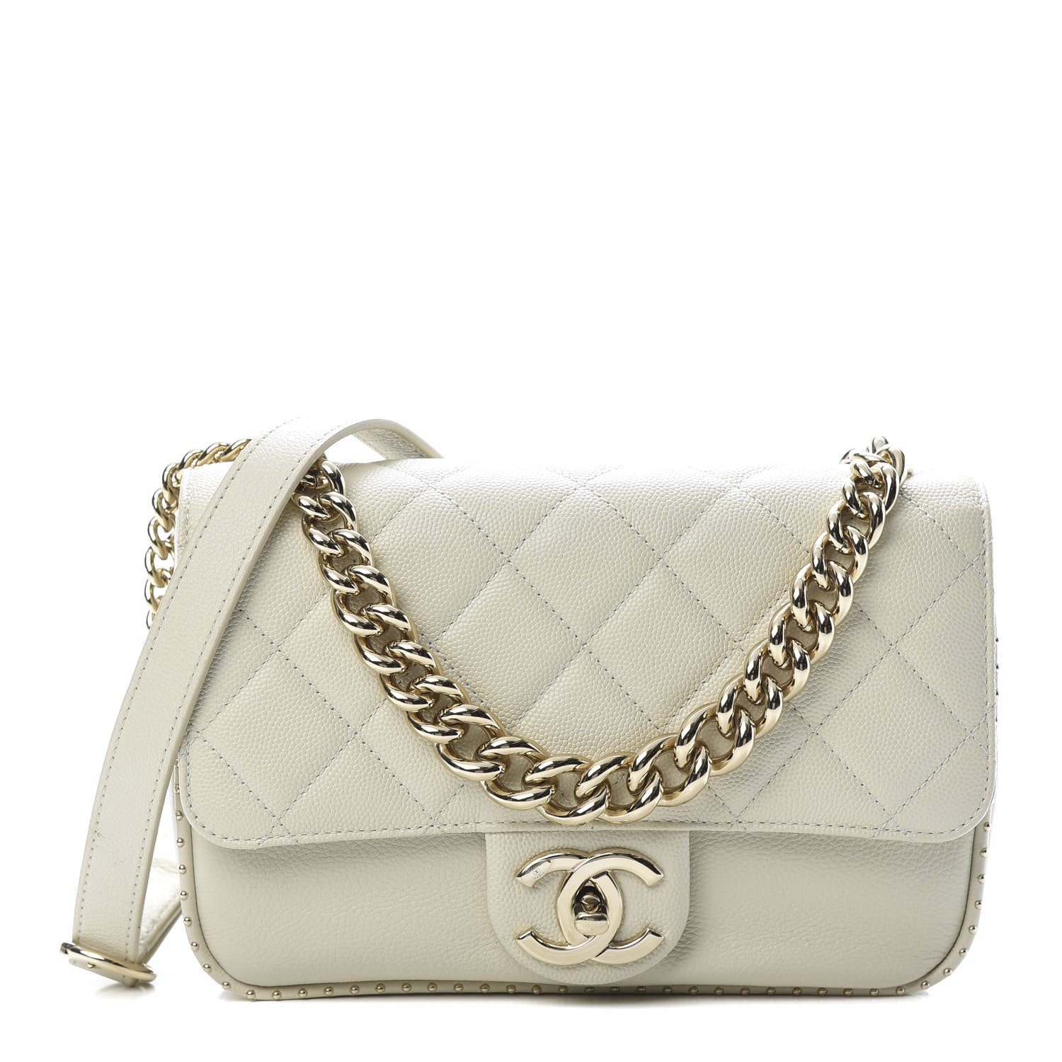 Chanel Caviar Quilted Small Studded Flap Off White 1 of 10