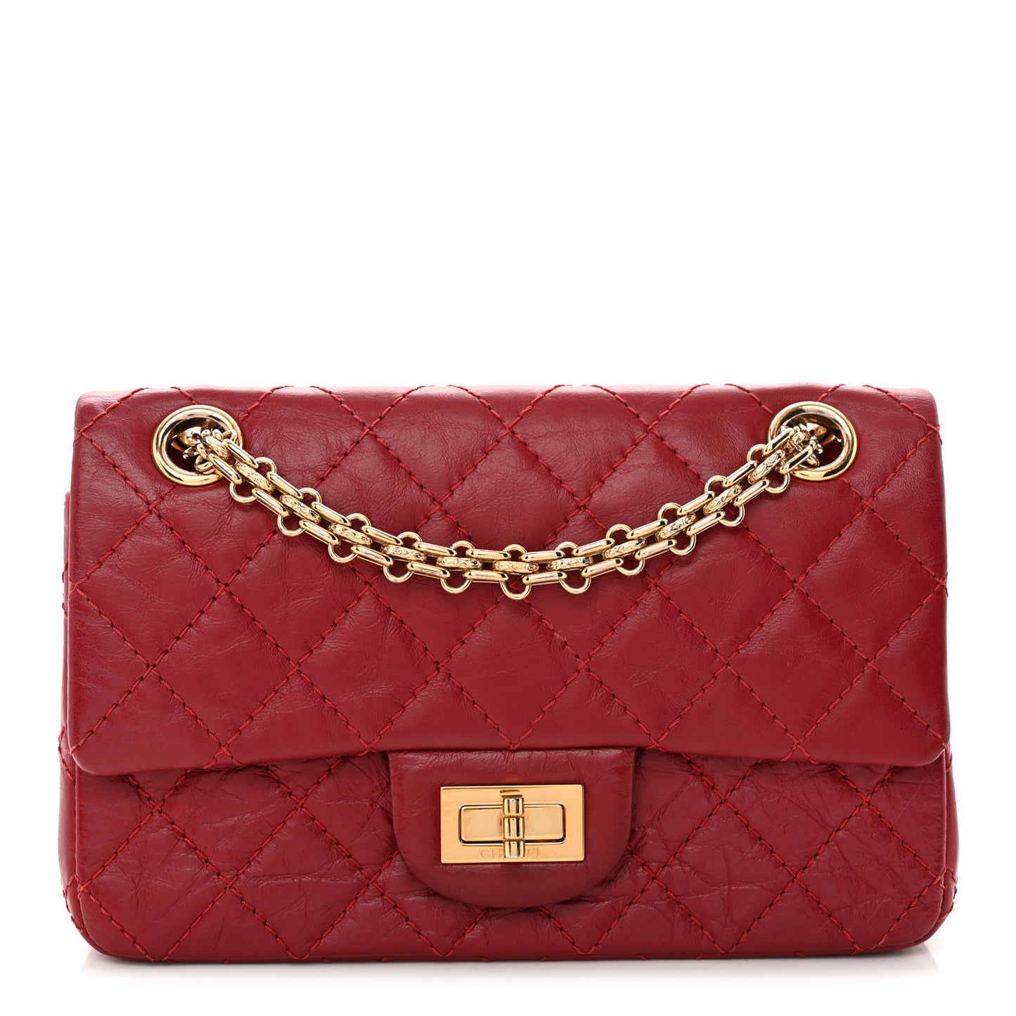 Aged Calfskin Quilted 2.55 Reissue Mini Flap Red