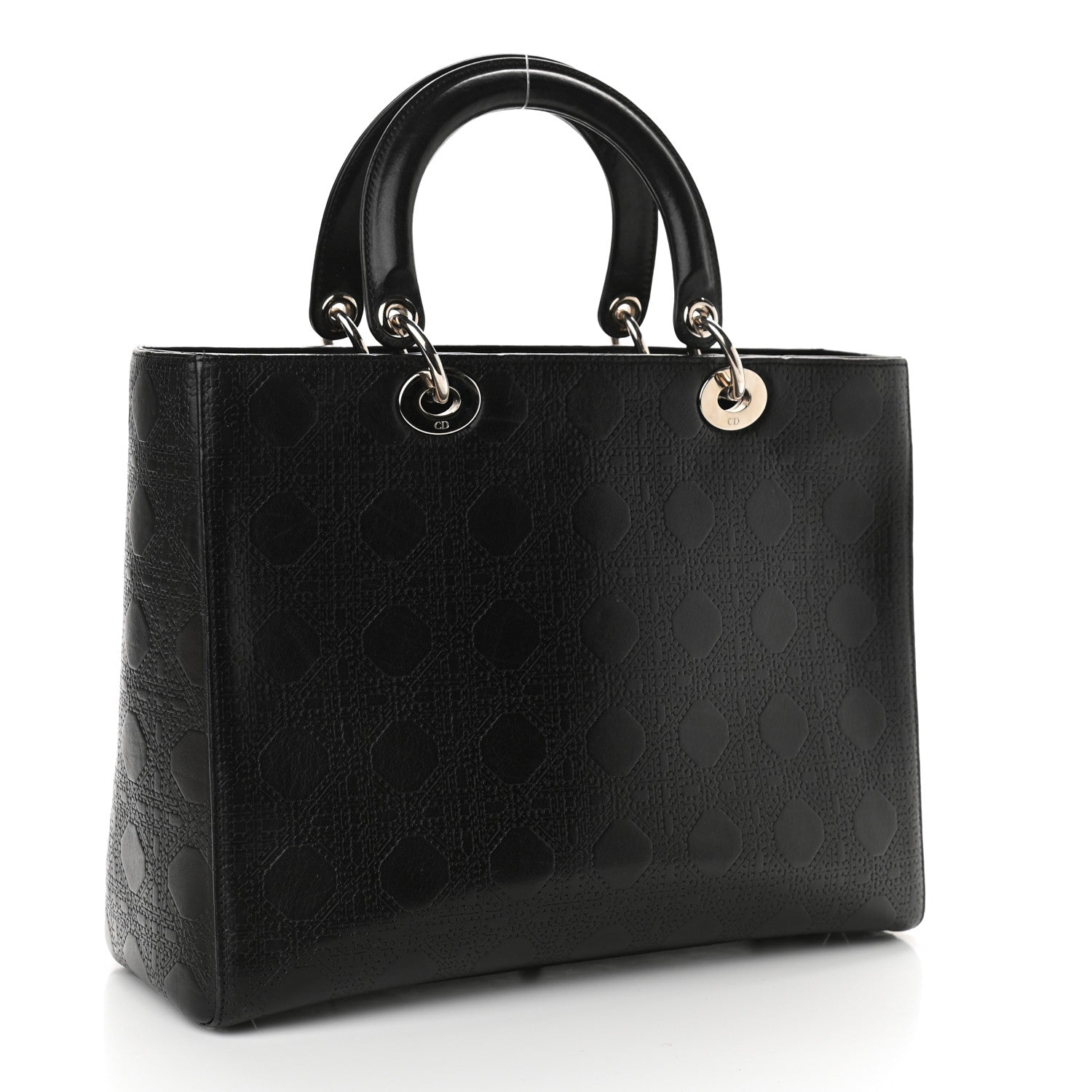 Christian Dior Lambskin Embossed Cannage Large Lady Dior Black 3 of 11