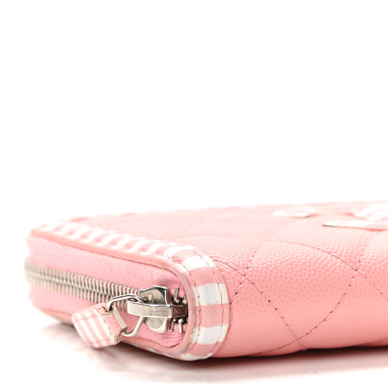 Chanel Caviar Quilted Stripe Filigree Zip Around Wallet Pink White 10 of 12