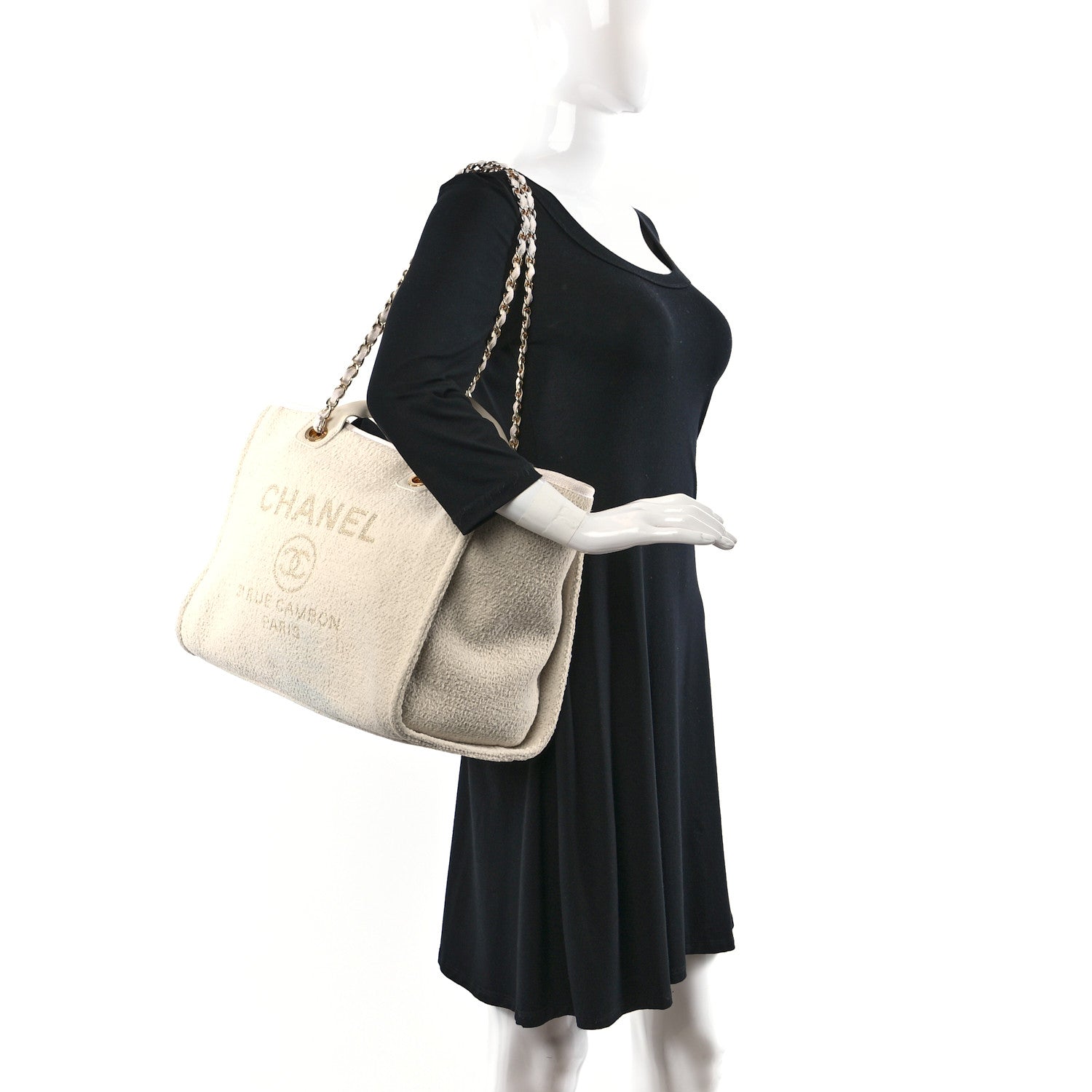 Chanel Mixed Fibers Calfskin Medium Deauville Tote Light Beige 2 of 12