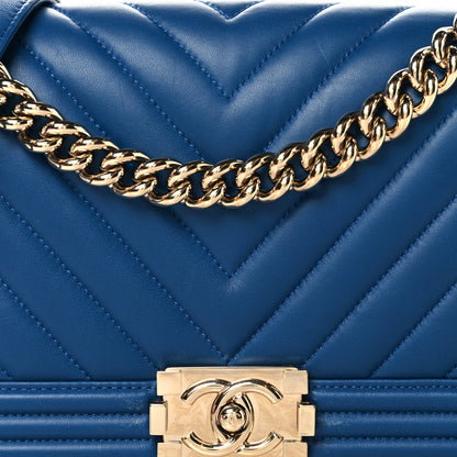 Chanel Lambskin Chevron Quilted Medium Boy Flap Blue 8 of 12