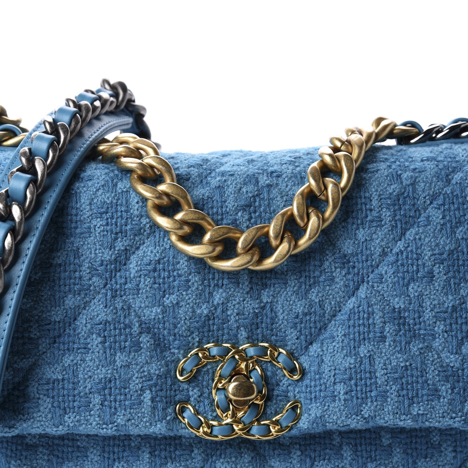 Chanel Tweed Quilted Medium 19 Flap Turquoise 10 of 11