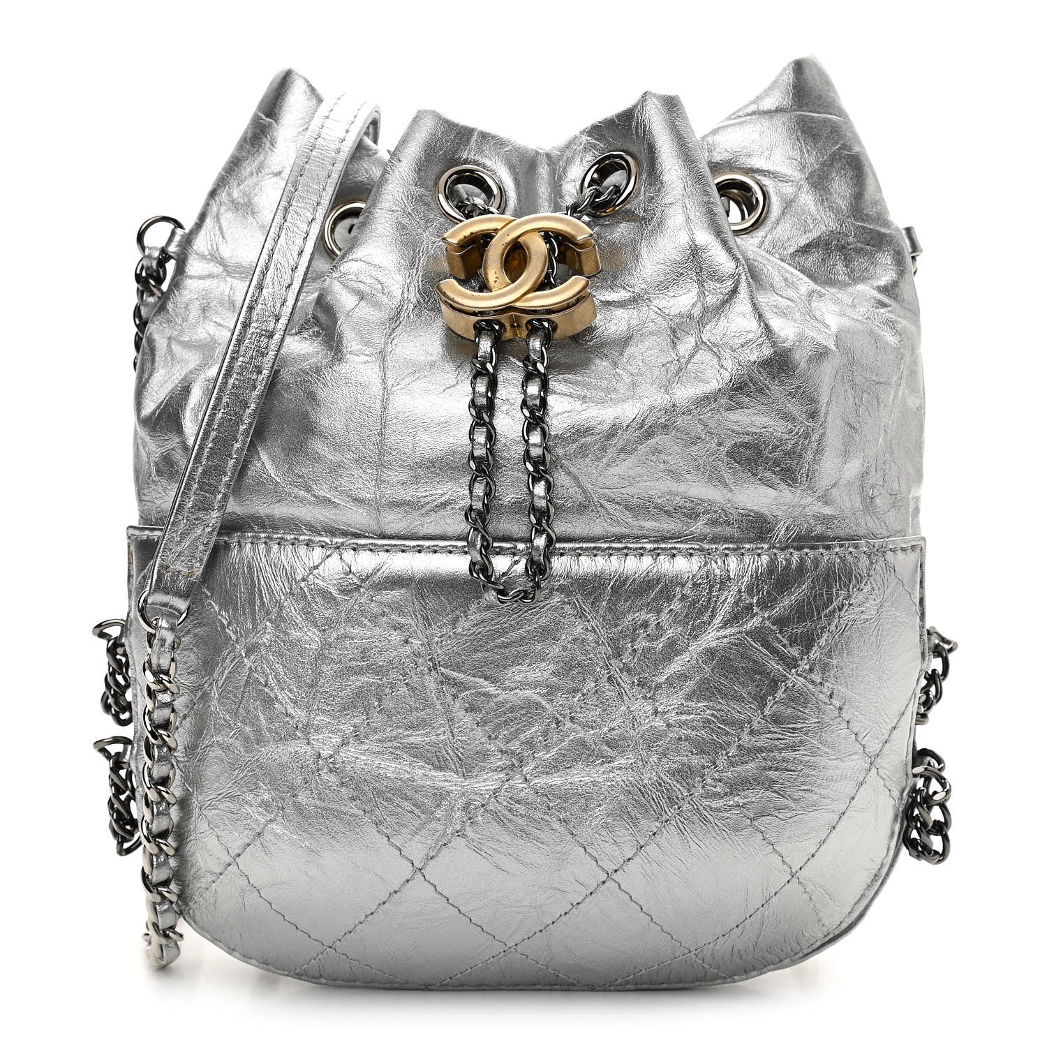 Chanel Metallic Aged Calfskin Quilted Small Gabrielle Bucket Silver 1 of 10